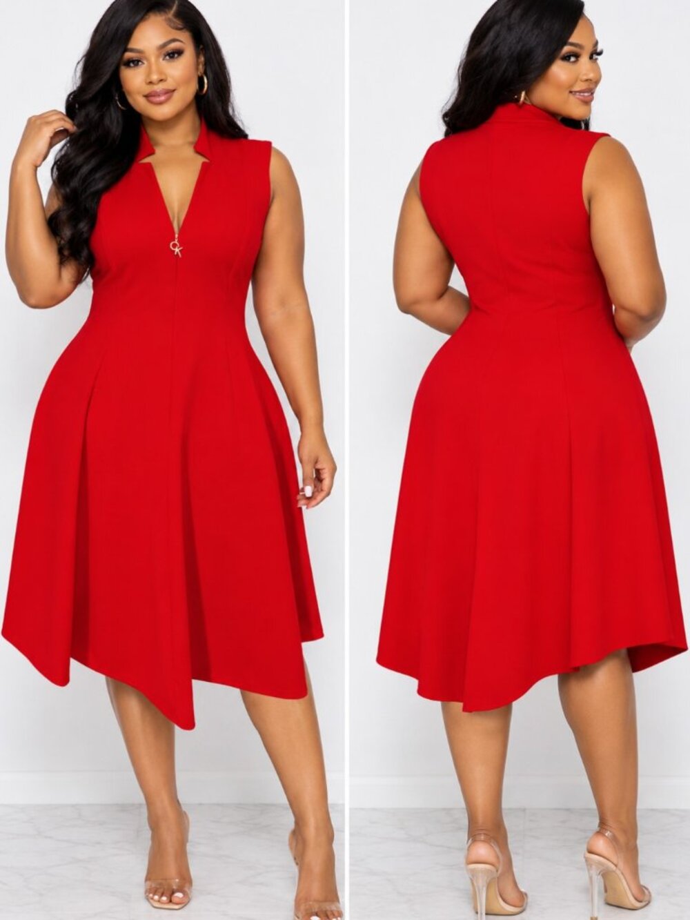 Calvin Klein Women's Cocktail Bright Red Dress Sleeveless Fit And Flare Size 8